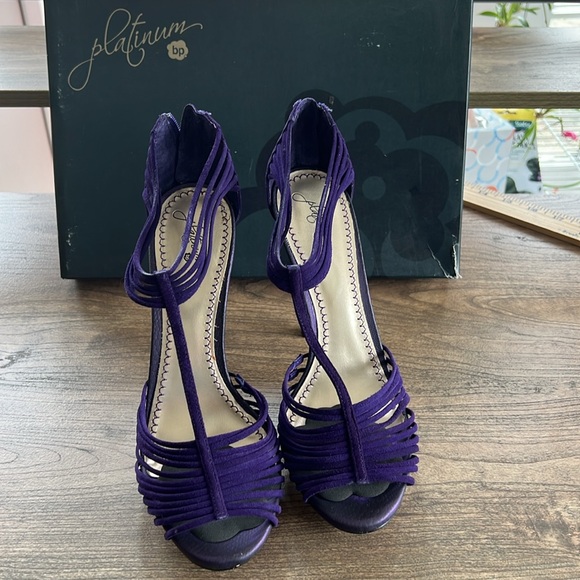 Platinum 5 inch stiletto heel purple suede sandals size 8 1/2 - Picture 2 of 11